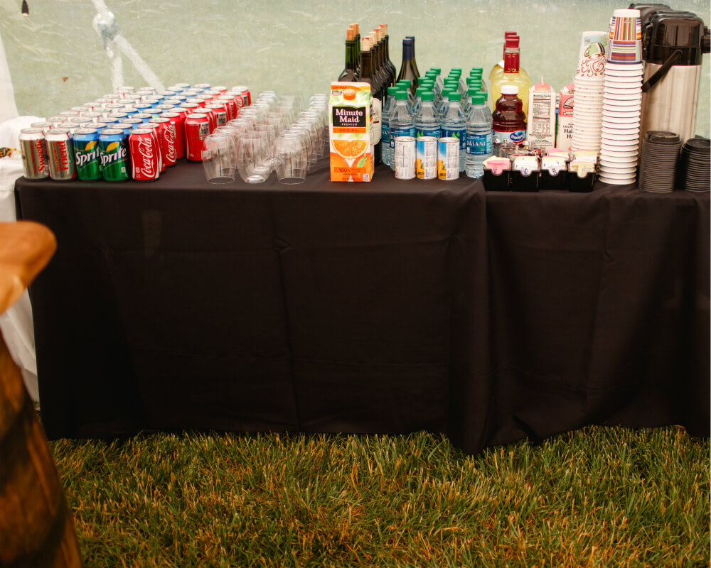 black banquet table extenders with different beverages