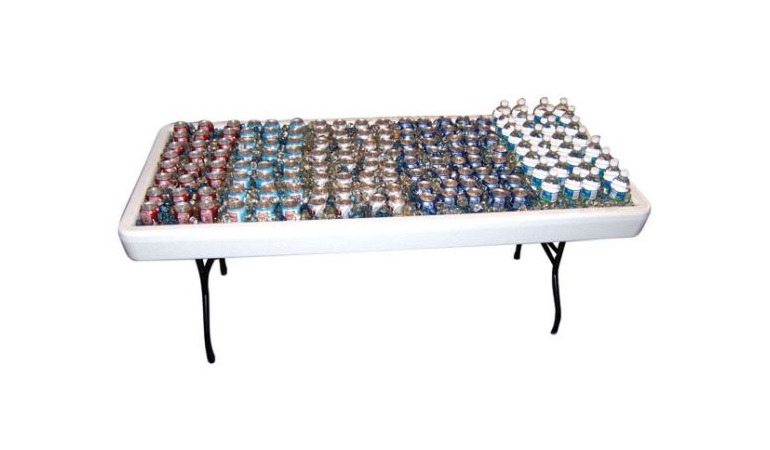 fill-n-chill folding table with cold beverages