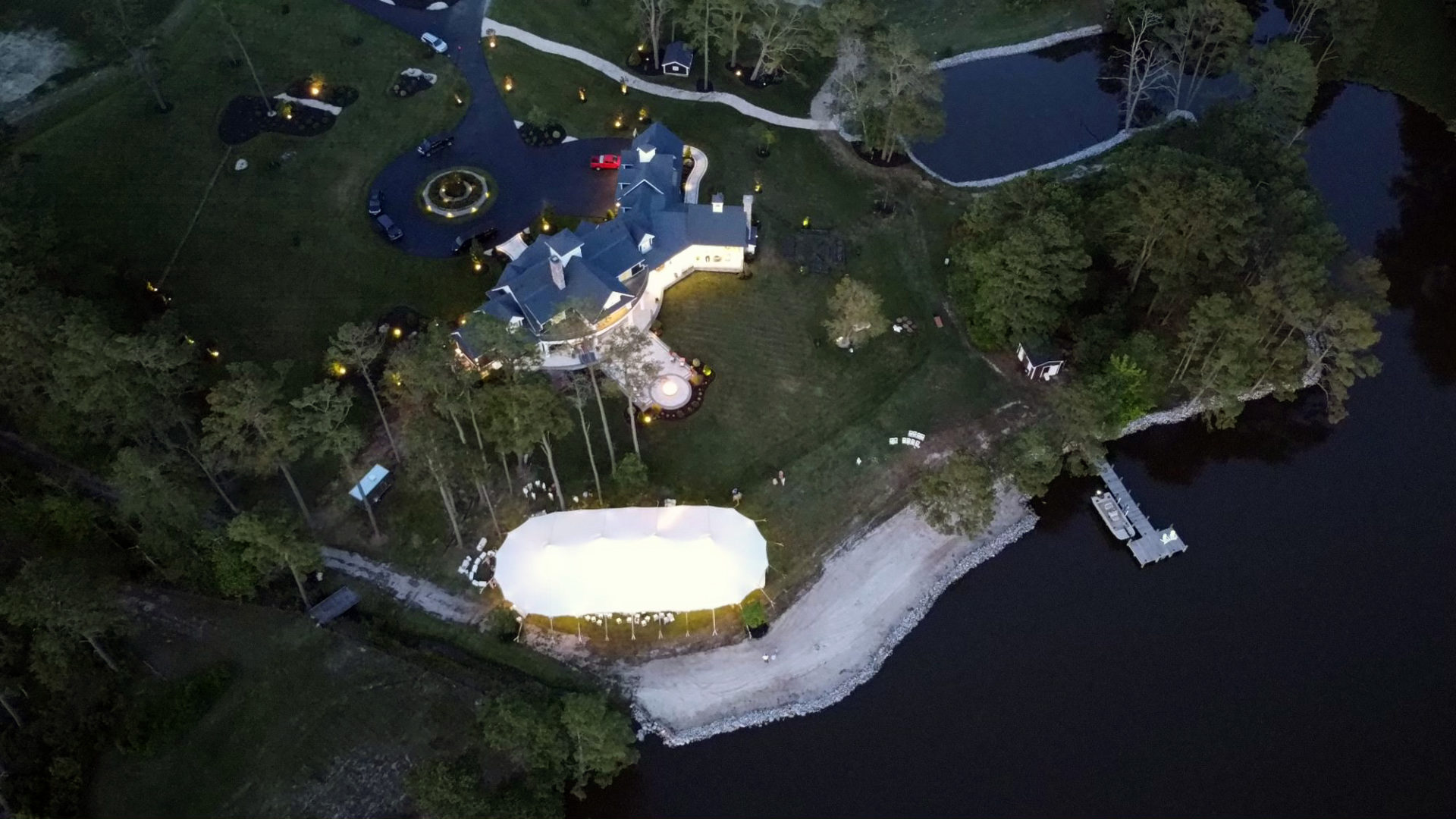 aerial image of a Coastal Tented Event