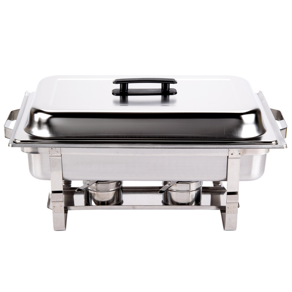 silver chafer tray with black handle