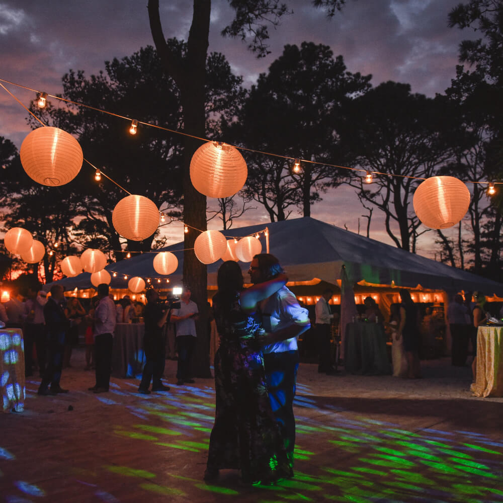 Lantern lights with couple dancing underneath