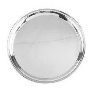 large shiny silver circular serving platter