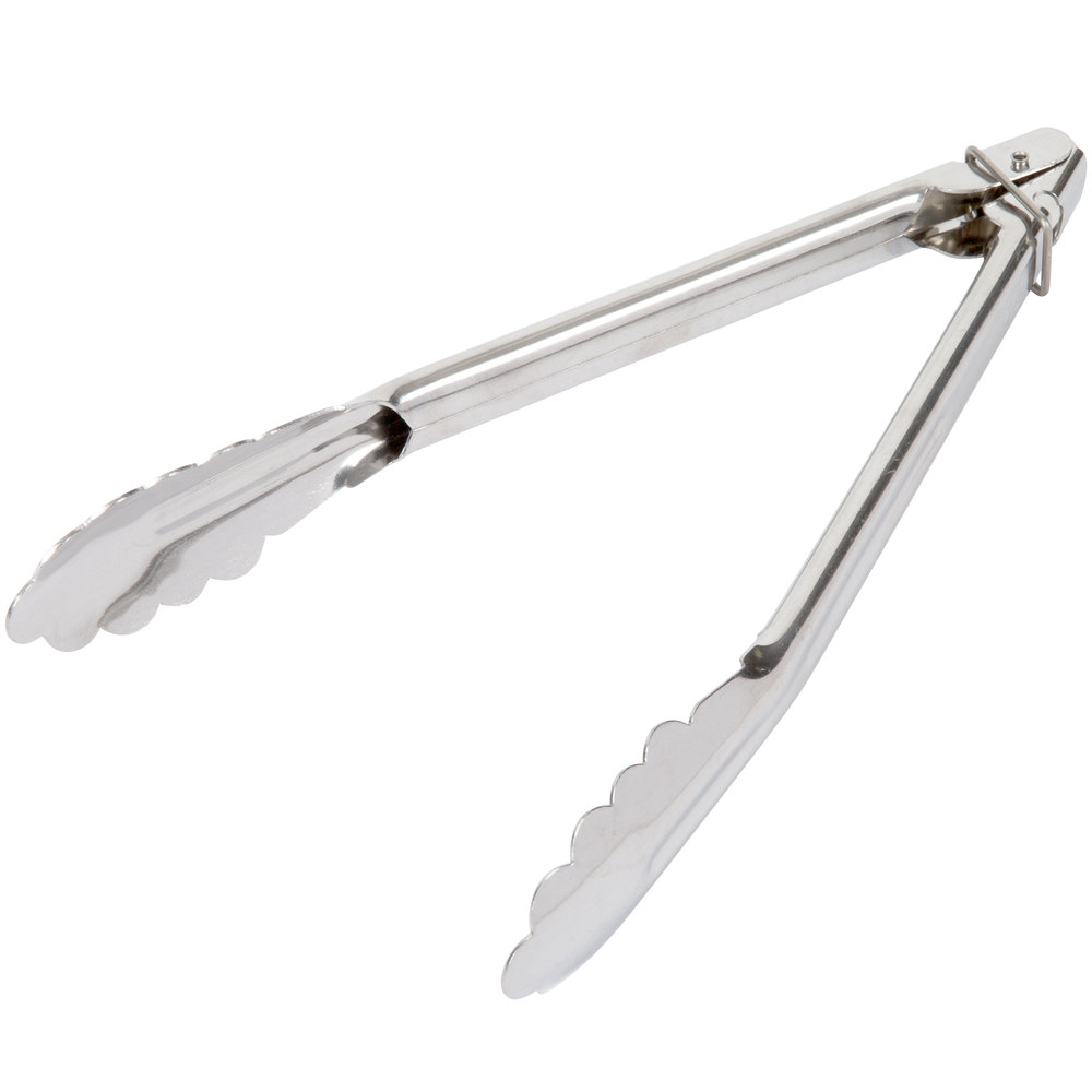 large silver utility tongs