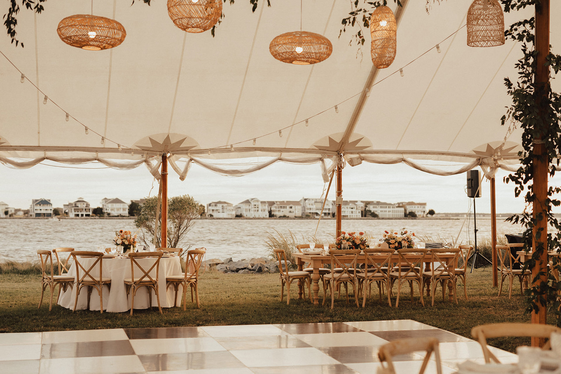 Large white tent for wedding reception